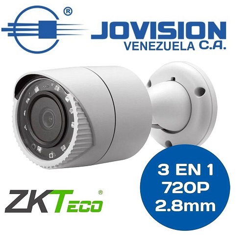 Camara Bullet Zkteco 3en1 Antivandalica AHD/TVI/CVI/ 720P 2mp 2.8mm Model BS-31A11B