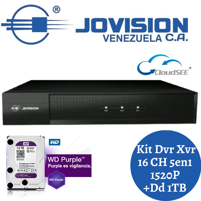 Dvr Xvr Ahd 16 Canales 1520p Jovision 5 En 1, Pentahibrido, Hdmi + Disco Duro 1tb Purple WD